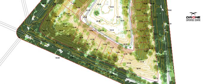 Extrait d'un plan topographique DWG d'un site en avant projet sommaire. La topographie a été calculée grâce aux résultats LIDAR